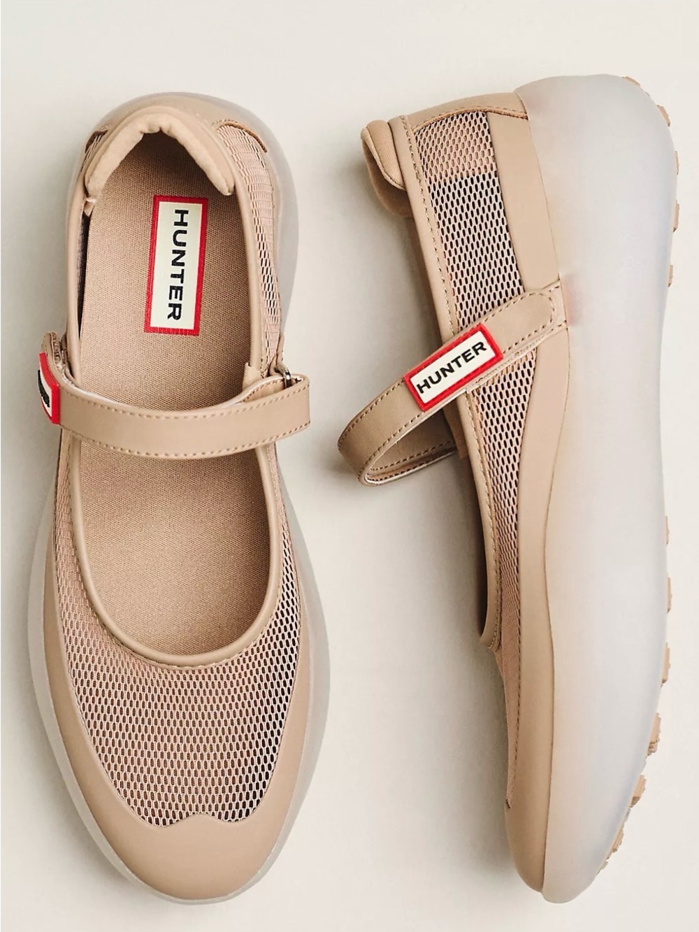 Hunter Mire Mary Jane Mesh Flats with Logo Strap. NEW SZ 9 & 10
